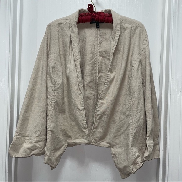 Lane Bryant Cardigan Blazer 3/4 Sleeve Open Front Waterfall Draped Linen Blend - Picture 1 of 7